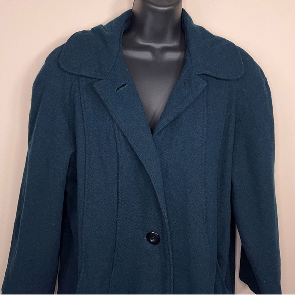 Vintage Size 8 Braetan Teal Blue Wool Coat Lined Retro Button Closure Peacock - Picture 6 of 13